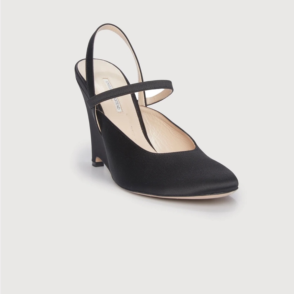 Emilia Wickstead Black Aster Satin Wedge Heels